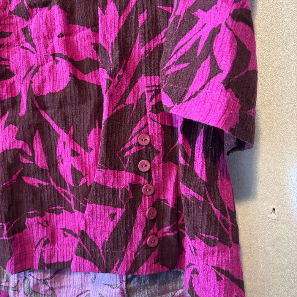 Soft Surroundings |Pink and Eggplant Floral Blouse | Size Large - Picture 3 of 6